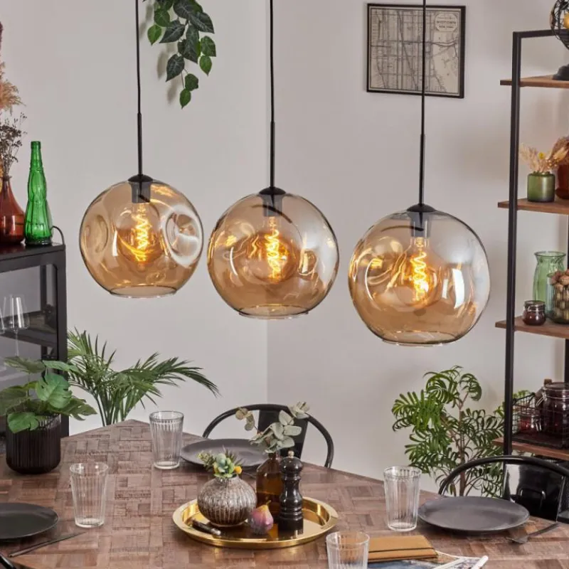 hofstein Suspension - Verre 30 cm Ripoll Noir, 3 lumières