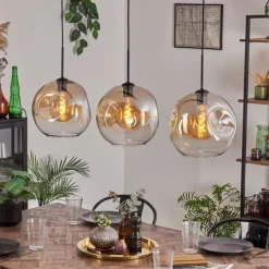 hofstein Suspension - Verre 30 cm Ripoll Noir, 3 lumières