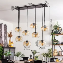 hofstein Suspension - Verre Apedo Ambre, Clair, 8 lumières