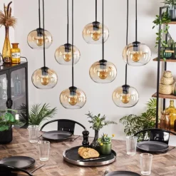 hofstein Suspension - Verre Apedo Ambre, Clair, 8 lumières