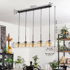 hofstein Suspension - Verre Apedo Ambre, Clair, 5 lumières