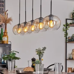 hofstein Suspension - Verre Apedo Ambre, Clair, 5 lumières