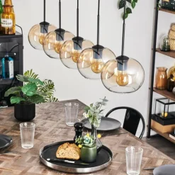 hofstein Suspension - Verre Apedo Ambre, Clair, 5 lumières