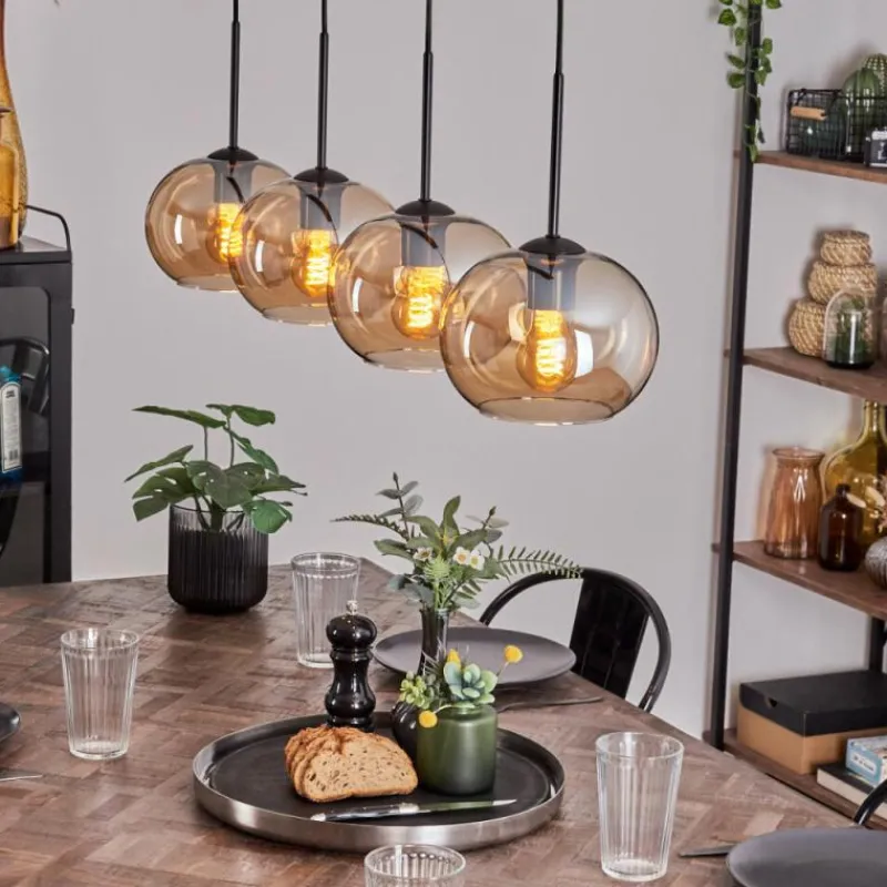 hofstein Suspension - Verre Apedo Ambre, 4 lumières