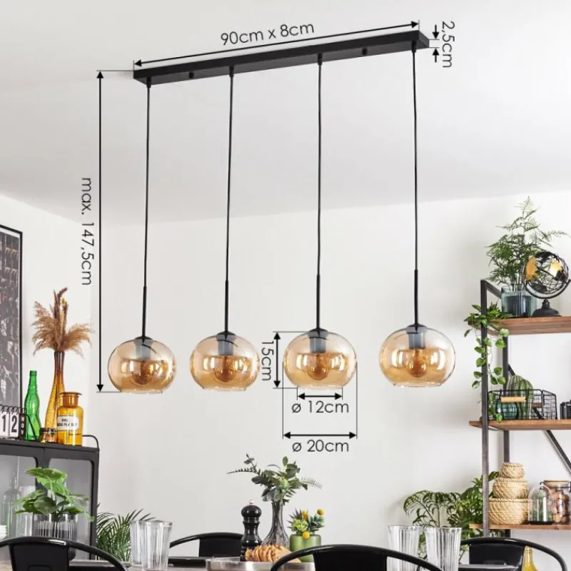 hofstein Suspension - Verre Apedo Ambre, 4 lumières