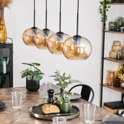 hofstein Suspension - Verre Apedo Ambre, 4 lumières