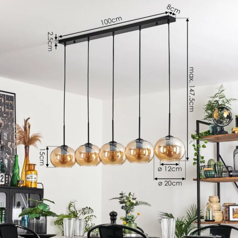 hofstein Suspension - Verre Apedo Ambre, 5 lumières