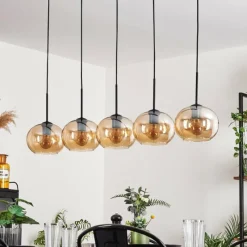 hofstein Suspension - Verre Apedo Ambre, 5 lumières