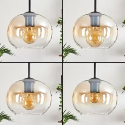 hofstein Suspension - Verre Apedo Ambre, Clair, 5 lumières