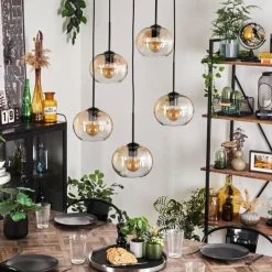 hofstein Suspension - Verre Apedo Ambre, Clair, 5 lumières