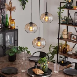 hofstein Suspension - Verre Apedo Ambre, Clair, 3 lumières