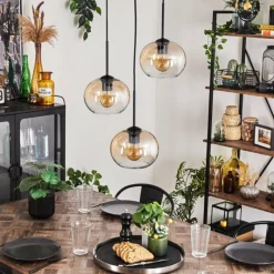 hofstein Suspension - Verre Apedo Ambre, Clair, 3 lumières