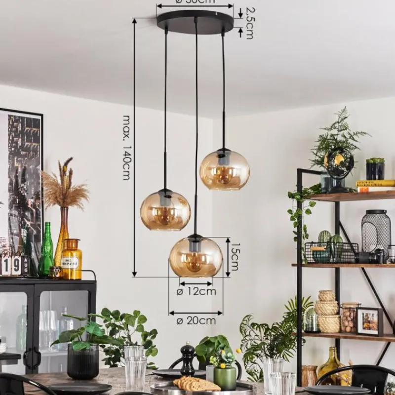 hofstein Suspension - Verre Apedo Ambre, 3 lumières