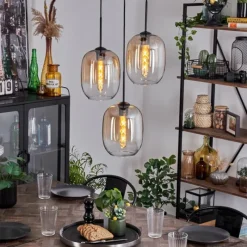 hofstein Suspension - Verre Apedo Ambre, Clair, 3 lumières