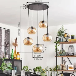 hofstein Suspension - Verre Apedo Ambre, 5 lumières