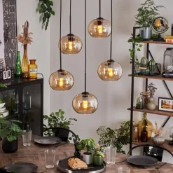 hofstein Suspension - Verre Apedo Ambre, 5 lumières