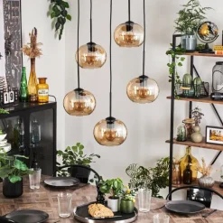 hofstein Suspension - Verre Apedo Ambre, 5 lumières