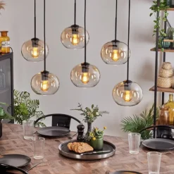 hofstein Suspension - Verre Apedo Ambre, Clair, 6 lumières