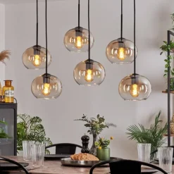 hofstein Suspension - Verre Apedo Ambre, Clair, 6 lumières