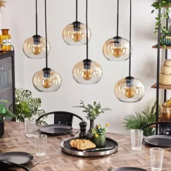 hofstein Suspension - Verre Apedo Ambre, Clair, 6 lumières