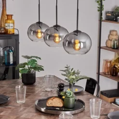 hofstein Suspension - Verre Apedo Clair, Fumé, 3 lumières