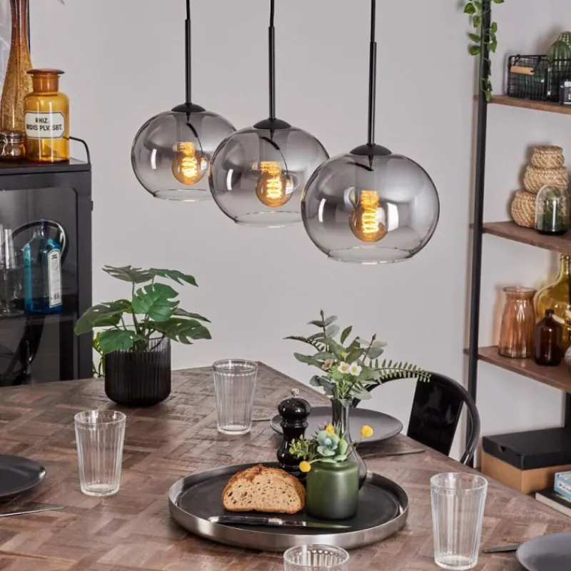 hofstein Suspension - Verre Apedo Clair, Fumé, 3 lumières