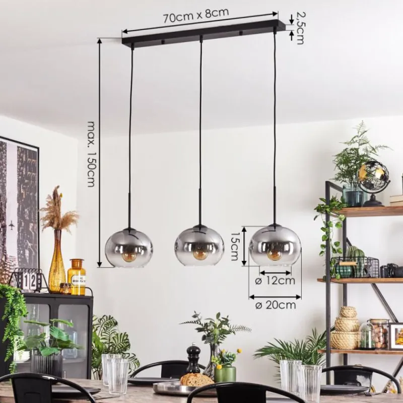hofstein Suspension - Verre Apedo Clair, Fumé, 3 lumières