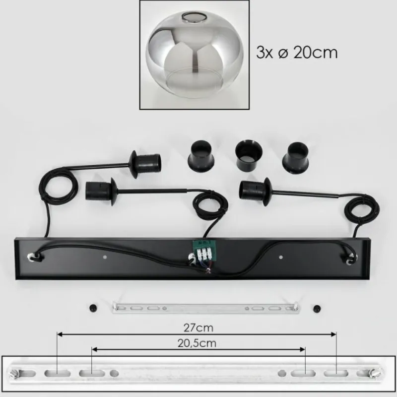 hofstein Suspension - Verre Apedo Clair, Fumé, 3 lumières