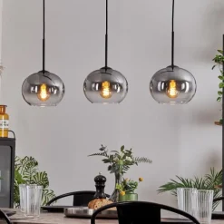 hofstein Suspension - Verre Apedo Clair, Fumé, 3 lumières