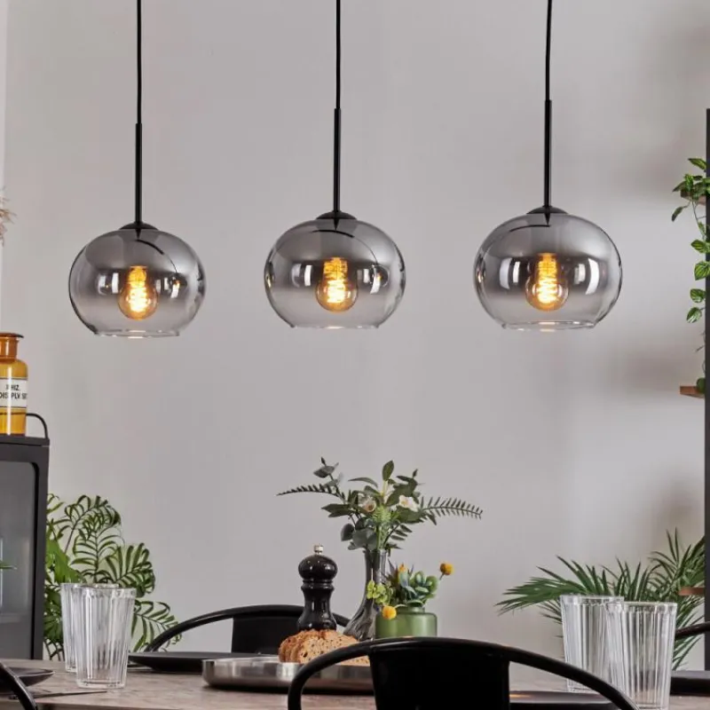 hofstein Suspension - Verre Apedo Clair, Fumé, 3 lumières