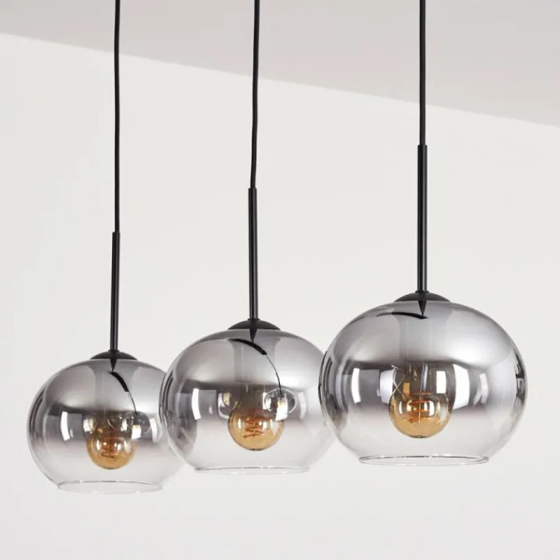 hofstein Suspension - Verre Apedo Clair, Fumé, 3 lumières