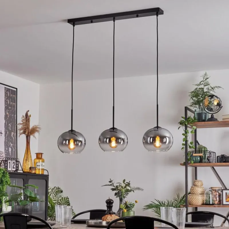 hofstein Suspension - Verre Apedo Clair, Fumé, 3 lumières