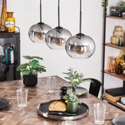 hofstein Suspension - Verre Apedo Clair, Fumé, 3 lumières