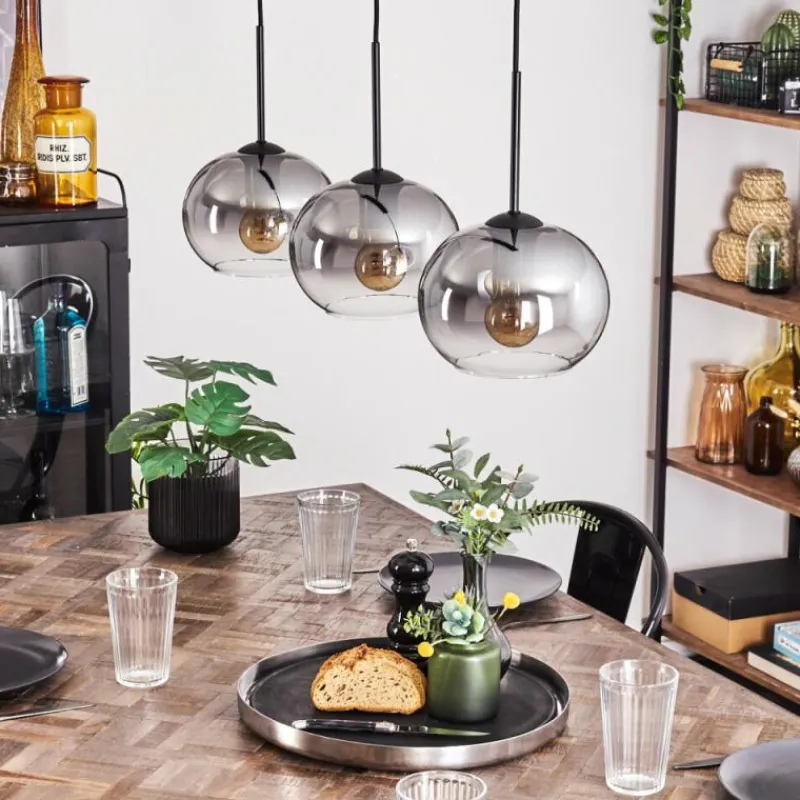 hofstein Suspension - Verre Apedo Clair, Fumé, 3 lumières