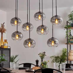 hofstein Suspension - Verre Apedo Clair, Fumé, 8 lumières