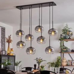 hofstein Suspension - Verre Apedo Clair, Fumé, 8 lumières