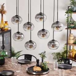 hofstein Suspension - Verre Apedo Clair, Fumé, 8 lumières