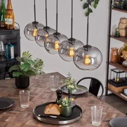 Suspension Verre Fumé-hofstein Suspension - Verre Apedo Clair, Fumé, 5 lumières