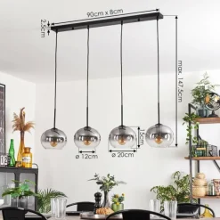 hofstein Suspension - Verre Apedo Clair, Fumé, 4 lumières