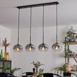 hofstein Suspension - Verre Apedo Clair, Fumé, 4 lumières