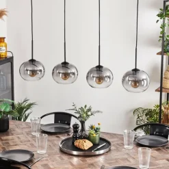 hofstein Suspension - Verre Apedo Clair, Fumé, 4 lumières