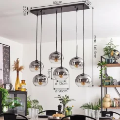 hofstein Suspension - Verre Apedo Clair, Fumé, 6 lumières