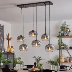 hofstein Suspension - Verre Apedo Clair, Fumé, 6 lumières