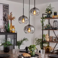 hofstein Suspension - Verre Apedo Clair, Fumé, 3 lumières