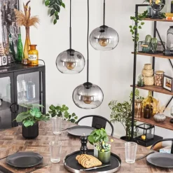 hofstein Suspension - Verre Apedo Clair, Fumé, 3 lumières