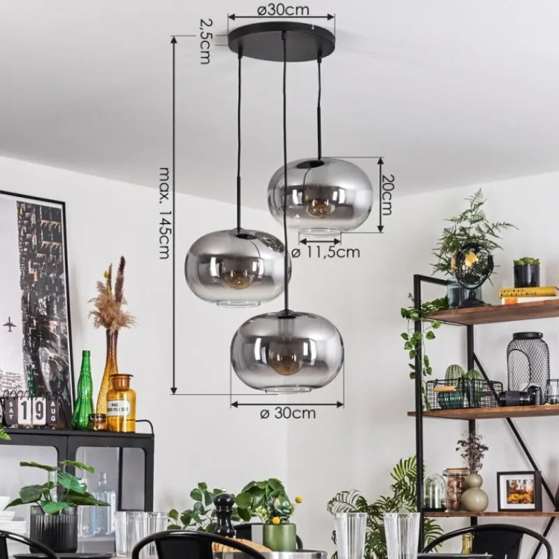 hofstein Suspension - Verre Apedo Clair, Fumé, 3 lumières