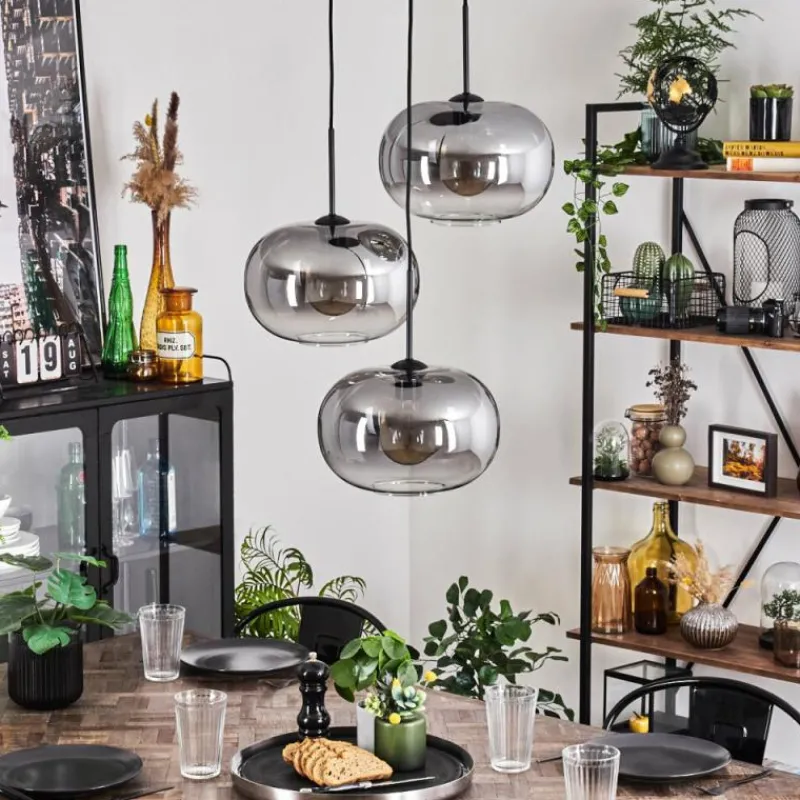 hofstein Suspension - Verre Apedo Clair, Fumé, 3 lumières