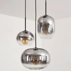 hofstein Suspension - Verre Apedo Clair, Fumé, 3 lumières