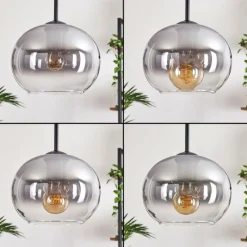 hofstein Suspension - Verre Apedo Clair, Fumé, 5 lumières