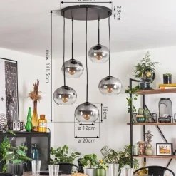 hofstein Suspension - Verre Apedo Clair, Fumé, 5 lumières